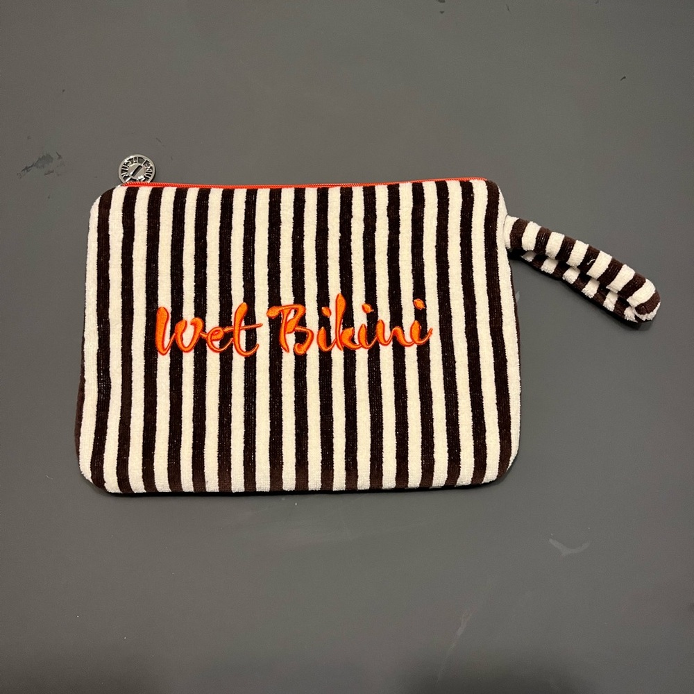 Henri Bendel Striped Velvety Terry Bathing Suit Clutch with Waterproof Interior - Picture 2 of 3
